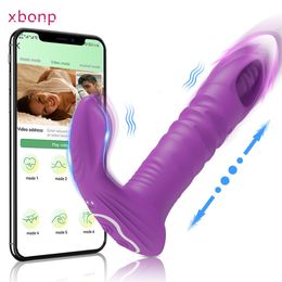 Vibradores Bluetooth APP Vibrador controlado Femenino Inalámbrico Empuje Consolador Punto G Estimulador de clítoris Use juguetes sexuales para mujeres Bragas 230206