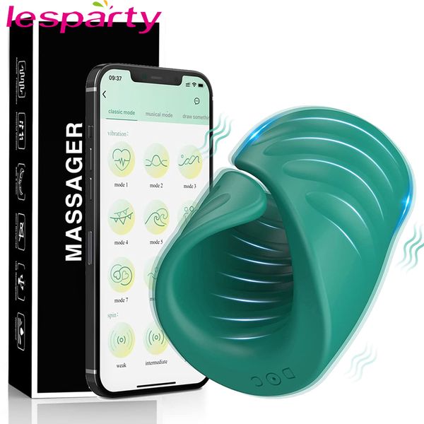 Vibradores Bluetooth APP Vibrador de entrenamiento de pene para hombres Máquina sexual Masturbador masculino Juguete sexual para hombres Retraso Pene Anillo de pene Glans Trainer 230314