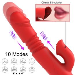 Vibradores Lengua doble Consolador vibrante con calentamiento Vibrador giratorio telescópico para mujer Estimulador de clítoris vaginal anal juguetes sexuales 230508