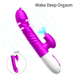 Vibrators Double Tongue Vibrating Dildo With Telescopic Rotating For Woman Anal Vaginal Clitoris Stimulator Adult Suck Sex Toys 221130