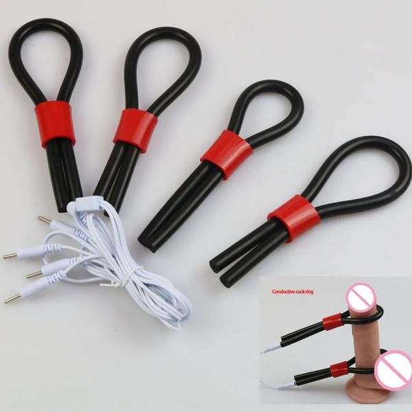 Vibradores E-Stim DIY Anillos de pene conductivos ajustables Monopolar Electrosex Anillo de pene Tubo de goma Electrodos Juguetes sexuales 8 mm OD 1,5 mm ID 231116