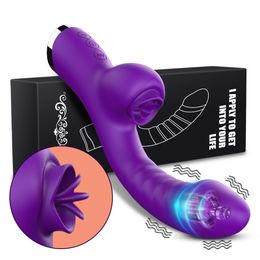 Vibrators Vrouwelijke vibrator 2-in-1 licker clitoris stimulator G-Spot krachtige vibrerende Dildo stick vrouwelijke clitoris sucker volwassen seksspeeltje 230724