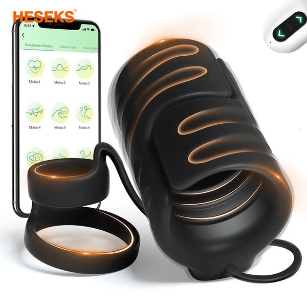 Vibradores HESEKS Masturbador masculino Sex Vibrating Cock Ring Juguetes atractivos para hombres Vibrador APP Control Pene Anillo Cock Dick Trainer Sex Machine 231121