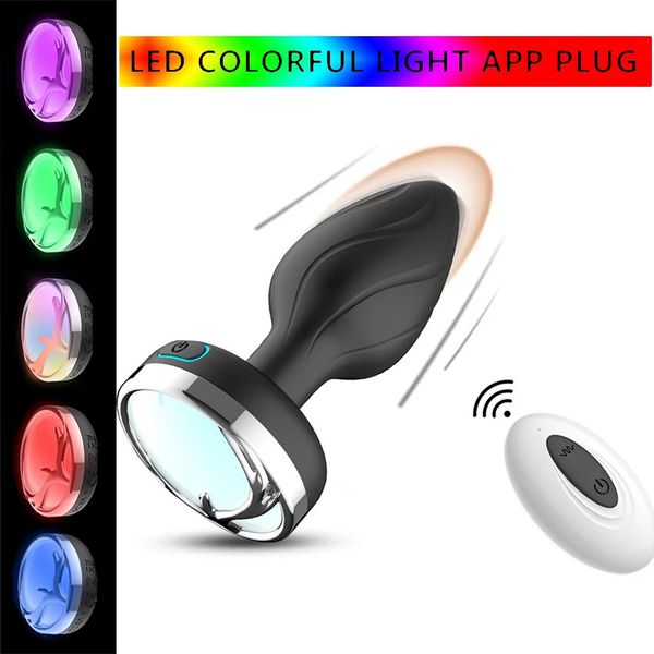 Vibradores LED Luz colorida Butt Plug para mujeres Hombres Vibrador anal Masajeador de próstata Adultos Juguetes sexuales Control remoto inalámbrico Buttplug 231124