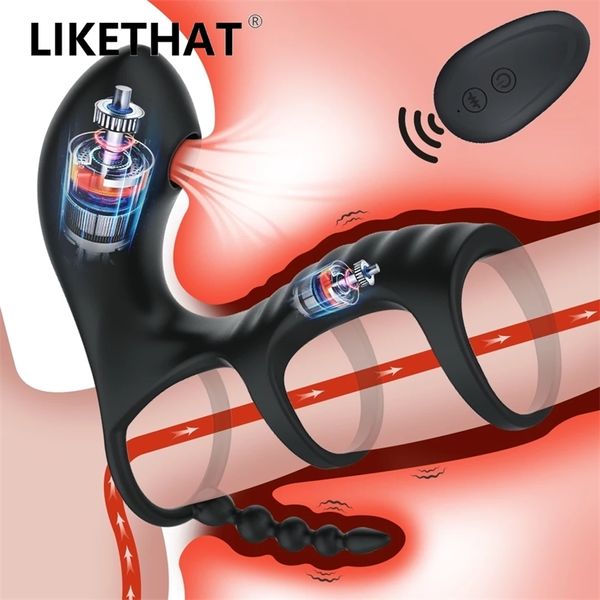 Vibrateurs Pénis Anneau Sucer Vibrateur Sex Shop Télécommande Clitoris Sucker Cock Ring Produits Pour Adultes Scrotum Masseur Sex Toys pour Couple 230404