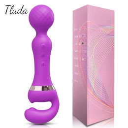 Vibradores Potente 2 en 1 AV Vibrador Mujer Varita mágica Estimulador de clítoris Recarga USB 20 Modos Punto G Masajeador Juguetes sexuales Consolador para mujeres 230714