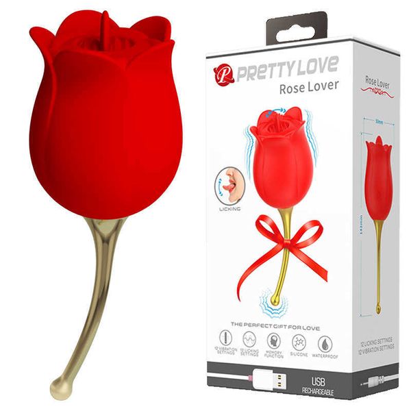 Vibromasseur Pretty Love Rose pour amoureux de la langue, stimulateur de Clitoris pour femmes, 12 vitesses, boutique de sexe érotique, jouets pour adultes