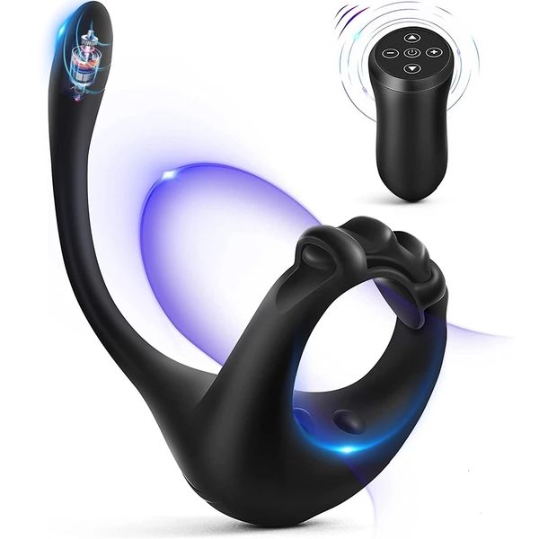 Vibrateurs Massage de la prostate Testis Vibrateur Anal Butt Plug Retard Éjaculation Cock Pénis Anneau Armement Télécommande Sex Toy pour Hommes Sextoy 230508