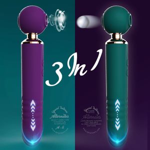 Vibromasseurs rechargeables puissantes AV Magic Wand 3in1 battant le clitoris G Spot stimulateur jouets sexuels Clit Sucker pour les femmes 230904