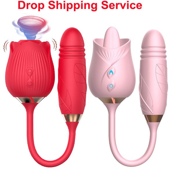 Vibromasseur Rose Poussée Sucer Sex Toy pour Femme Anal Double Tête Vibrateur Léchage Oral Taquineries Femelle Télescopique Masturbation 230307