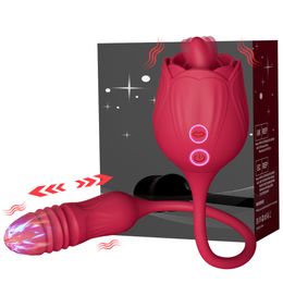 Vibrators Rose Speelgoed Dildo Thrusting Vibrator voor Vrouwen Ei Clitoris Sucker Stimulator Tong Likken Volwassenen Goederen Zuigen Seksspeeltjes Vrouwelijke 230714