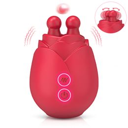 Vibrators Rose Speelgoedvibrator voor vrouwen met tonglikken 10 wiebelmodi Vrouwelijke clitorisstimulator SexToys Goederen Volwassenen 230904