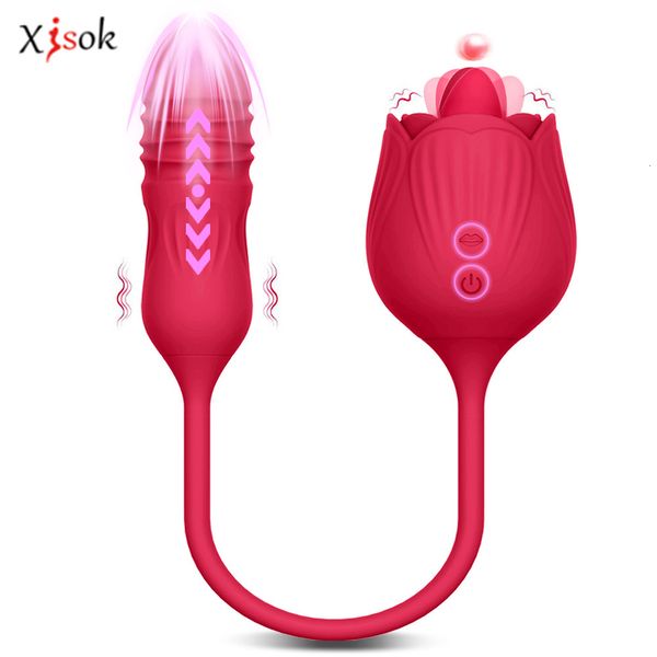 Vibradores Rose Vibrador Mujer Oral Lengua Lamiendo Clítoris Estimulador de clítoris Empuje Vibrante Amor Huevo Dildo Adultos Juguetes sexuales para mujeres 230307