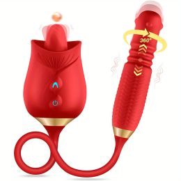 Vibrerende Rose-vibrator Roterende Stak-dildo Tonglikken Tepel Vagina Clitoris Stimulator Vibrerende Plug Butt Anale Vrouwen 231128 ZZ