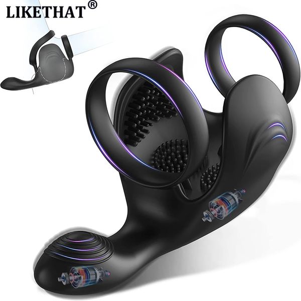 Vibromasseurs Sexy Toys Vibromasseur de la prostate Massage des testicules Anal Butt Plug Cock Pénis Anneau Masturbateur Masculin Cocking Sex Toy pour Hommes Sextoy 230327