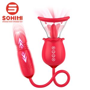 Vibrateurs Sohimi Premium Rose Sex Toy pour femmes Stimulateur de mise à niveau 7 Langue Léchage 3 Poussée Vibrateur Gode 230904