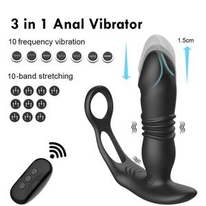 Vibrators Telescopische Mannelijke Prostaat Massage Anale Vibrator Butt Plug met Penis Ring Stimulator Vertraging Ejaculatie Seksspeeltjes 231204
