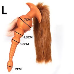 Vibrators W/Fox Tail Anale plug Lange Explore G-Spot Pull Bead Dildo Seksspeeltjes voor vrouwen/mannen Koppels Game Siliconen anaal speelgoed Draagbaar Buttplug 230710