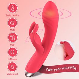 Vibromasseurs YAMIEE vibromasseur femelle double stimulation vibromasseur lapin avec capacité de chauffage pour point G vaginal et massage labial 230520