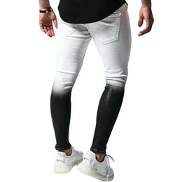 Vicabo Jeans voor Mannen Potlood Broek Casual Europa Amerika Mannen Kleding Sexy Hole Zwart Wit Jeans Herenbroek #W X0621