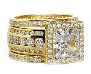 Victoira 3 pièces bague de mariage bijoux de luxe fait à la main Solitaire 10KT or jaune rempli princesse coupe diamant femmes ensemble de bagues de mariage