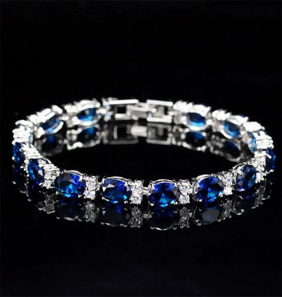 Victoria bijoux de luxe tout nouveau 925 en argent sterling taille ovale bleu saphir CZ diamant rubis populaire femmes Bracelet de mariage pour Lo1609132