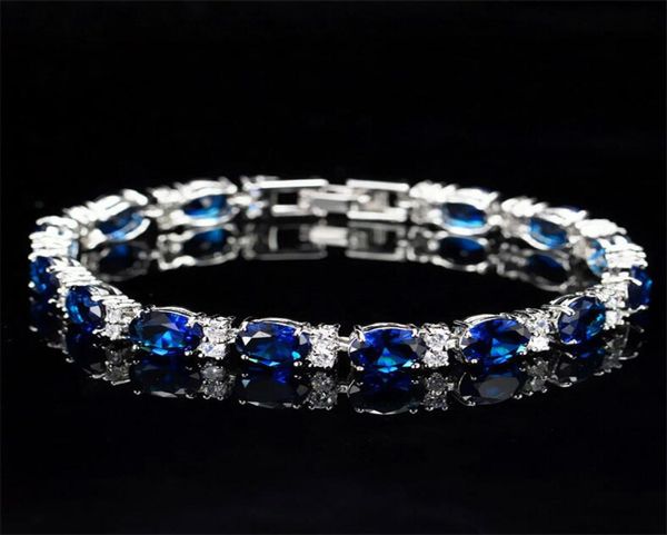 Victoria bijoux de luxe tout nouveau 925 en argent sterling taille ovale bleu saphir CZ diamant rubis populaire femmes Bracelet de mariage pour Lo1129591