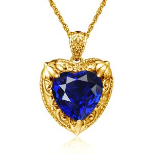 Victoria-stijl koningsblauwe saffier hart ketting voor dames met steen 1515 mm geel goud luxe bruiloft sieraden cadeau trending 240112
