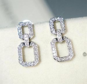 Victoria Super Star Long Dangle Earring Luxe sieraden 925 Sterling Silver Full Pave White Sapphire Diamond Geometry Dames Drop EA1625062