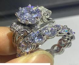 Victoria Wick Sparkling Luxury Jewelry 925 Sterling Silver Round Cut White Topaz CZ Diamond paar ringen Eeuwigheid Women Wedding BR3313078
