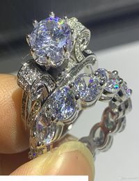 Victoria Wick Sparkling Luxury Jewelry 925 Sterling Silver Round Cut White Topaz CZ Diamond paar ringen Eeuwigheid Women Wedding BR4644408