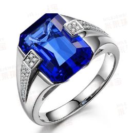 Victoria Wieck Diseño de marca Joyería de moda 8 quilates Zafiro azul Plata de ley 925 Anillo de boda con diamantes simulados Tamaño de regalo 8-13