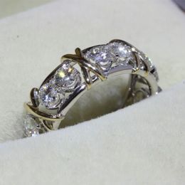 Victoria Wieck Merksieraden 10kt witgoud gevuld Topaas Gesimuleerde Diamanten Bruiloft prinses Band Zilveren Ringen voor Vrouwen Maat 5 6309J