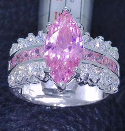 Victoria Wieck Ensemble de griffes Saphir rose taille marquise Diamant simulé Bague de mariage en argent 925 Sz 510 327W54125361013940