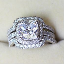 Victoria Wieck Kussen gesneden 8mm Diamant 10KT Wit Goud Gevuld Liefhebbers 3-in-1 Verlovingsring Set Sz 5-11275G