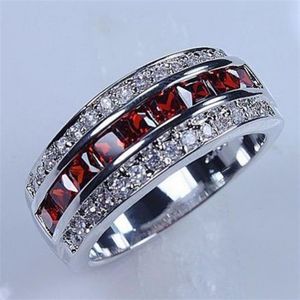 Victoria Wieck Joyería de lujo 10kt oro blanco lleno Granate rojo Diamante simulado Princesa de boda Anillos nupciales para hombres regalo Tamaño 277e