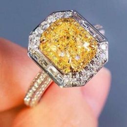 Victoria Wieck Luxe Sieraden 925 Sterling Zilver Princess Cut Yellow Topaz CZ Diamond Gemstones Party Eternity Women Wedding Bridal Ring