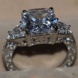 Victoria Wieck Luxe sieradenkussen Cut 925 Sterling zilver drie stenen witte topaz gesimuleerde diamanten bruiloft dames band ring si227v