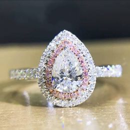 Victoria Wieck Joyería de lujo Puro 100% 925 Plata de ley Gota de agua Topacio blanco CZ Diamante Piedras preciosas Mujeres Anillo de boda para los amantes