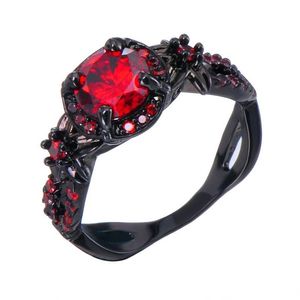 Victoria Wieck Retro Cool Sieraden 10kt Zwart Goud Gevuld Ruby Gesimuleerde Diamant Edelstenen Bruiloft Verloving Vrouwen Band Ronde Ring301t