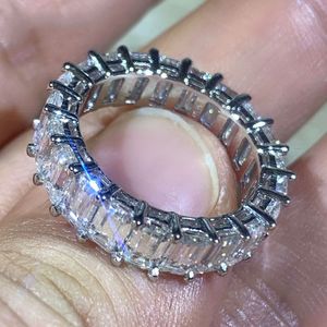 Victoria Wieck Sparkling Deluxe Sieraden 925 Sterling Zilver Emerald Cut White Topaz CZ Diamond Women Wedding Band Ring for Women Gift
