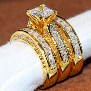 Victoria Wieck Sparkling Fashion Jewelry Princess Ring 14KT Yellow Gold Filled 3 IN 1 White Topaz Party CZ Diamond Women Wedding Wedding Ring