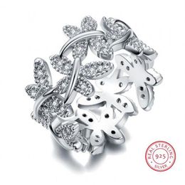 Victoria Wieck Scintillanti Gioielli di Lusso 100% Soild Puro Argento Sterling 925 Farfalla Carina Zaffiro Bianco Donne Fiore di Cerimonia Nuziale Ban274r