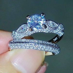 Victoria Wieck Prachtige Luxe Sieraden Ronde Cut 925 Sterling Zilver Gesimuleerde Diamant Bruiloft Engagement Vinger Dames Ring Set Maat 5-11