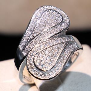 Victoria Wiecl Luxe Sieraden 925 Sterling Zilver Gevuld Volledige Pave Wit Sapphire CZ Diamond Office Party Dames Bruiloft Blad Band Ring Gift