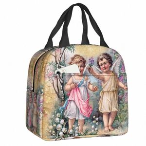 Victorian Angel Vintage Rose Lunch Box Cooler Bolsa de almuerzo con aislamiento térmico para alimentos Escuela Niños Estudiante Bolsas de asas de picnic portátiles u83p #