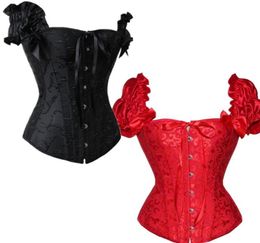 Brocade victorien corsets Jacquard avec manches courtes Femmes Lolita White Bridal Corset Busttier Party Dancing Steel Oneed Black S32351754