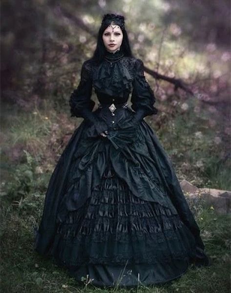 Robe de mariée noire gothique victorienne pour la mariée colle haute manches steakpunk Vintage Bride Bridal Longueur du sol