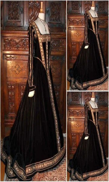 Robes de mariée du sud de la guerre civile gothique victorienne, appliques en or noir, manches longues, velours, théâtre d'Halloween, fête de mariée édouardienne 5660000