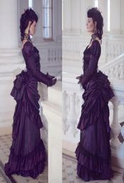 Victoriaanse gotische prom -jurken lange mouwen pick -ups vintage feest formele jurken vloer lengte avondjurk voor bruid7120849